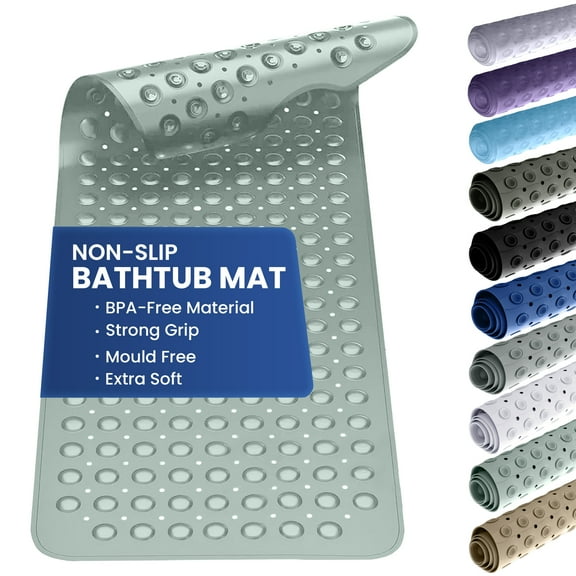 Lux Decor Bath Tub Mat 40x16 Extra Long – Non-Slip Shower Mat with 200 Suction Cups & 176 Drain Holes – Quick Drying, Machine Washable Bathroom Safety Mat- Mint