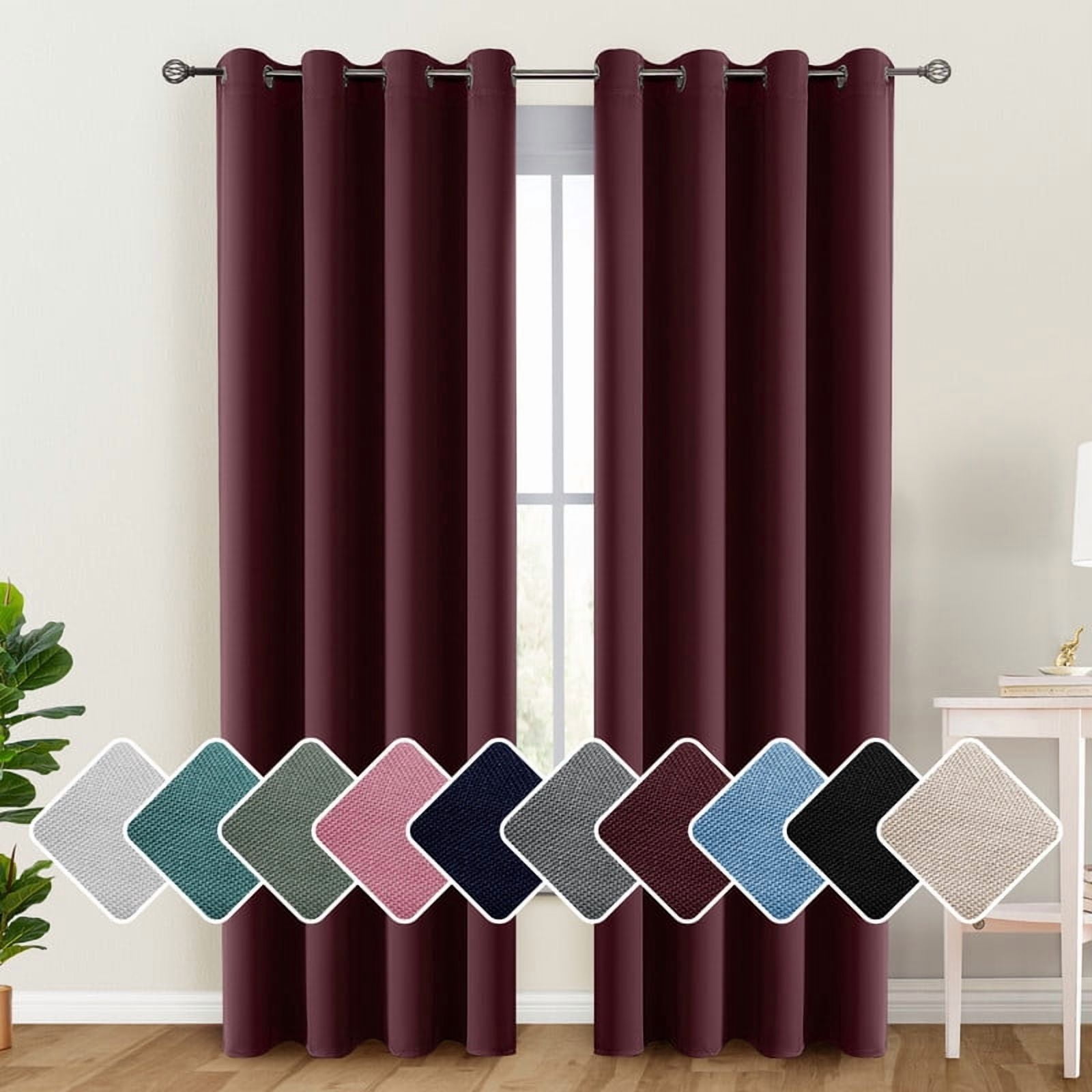 Lux Decor Blackout Curtains Set of 2 for Living Room, Thermal Insulated Bedroom Drapes, Noise-Reducing & Light Blocking Curtains, 42"x84" Burgundy