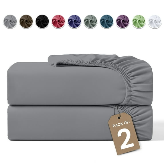 Lux Decor Cal King Fitted Sheet Only 2 Pack - Ultra Soft Brushed Microfiber Bottom Sheet, 16” Deep Pocket, 360° Elastic All Around Fit, Wrinkle & Fade Resistant, Dark Grey