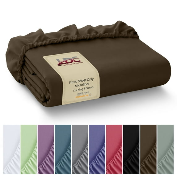 Lux Decor Cal King Size Fitted Sheet Only - Ultra Soft Brushed Microfiber Bottom Sheet, 16” Deep Pocket with 360° Elastic Fit, Wrinkle & Fade Resistant, Brown