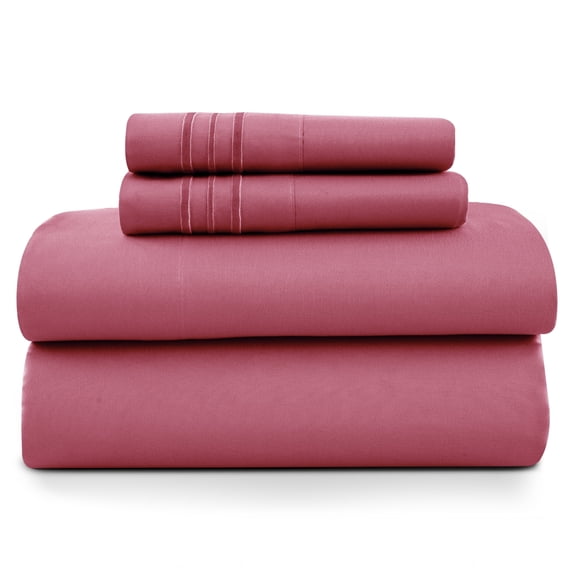 Lux Decor California King Size Sheet Set, 4-Piece Plain Soft Microfiber – Deep Pocket Cal Bed Sheets, Includes 1 Fitted Sheet, 1 Flat Sheet, 2 Pillowcases, Burgundy