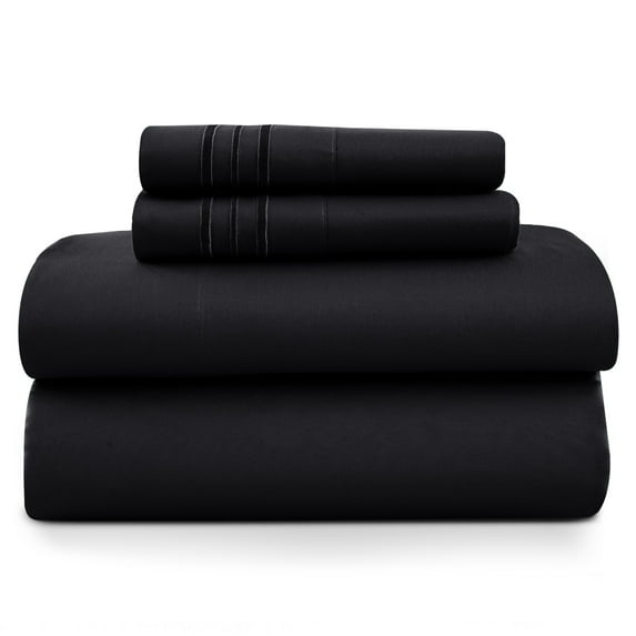Lux Decor California King Size Sheet Set, 4-Piece Plain Soft Microfiber – Deep Pocket Cal King Bed Sheets, Includes 1 Fitted Sheet, 1 Flat Sheet, 2 Pillowcases, Black