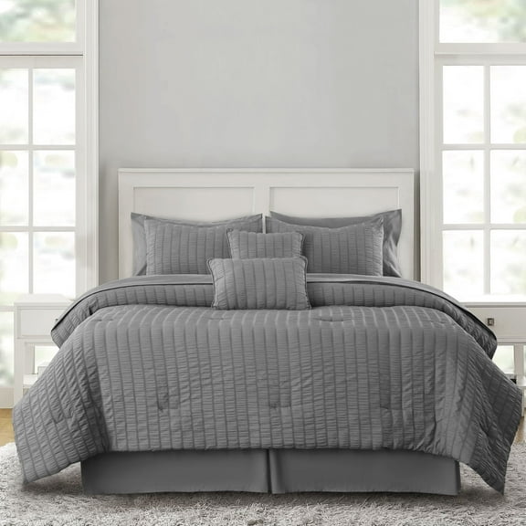 Lux Decor Collection 10 Piece Bedding Comforter Set King Size - Luxury Soft Bed in a Bag, Grey