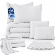 Lux Decor 10-Piece Queen Comforter Set with Sheets — Complete Bed in a Bag with Bed Skirt & Accent Pillows Included, 280 GSM Cooling Seersucker, OEKO-TEX Certif