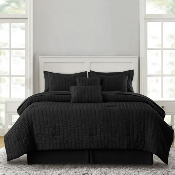 Lux Decor Collection 10-Piece Queen Comforter Set with Sheets - Queen Size Bedding Set, Black