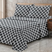 Lux Decor Queen Bed Sheets Set 4 Piece - Quatrefoil Pattern, Ultra Soft Sheet Deep Pocket Fit, Wrinkle Free, Breathable & Fade Resistant OEKO-TEX Certified, Bla