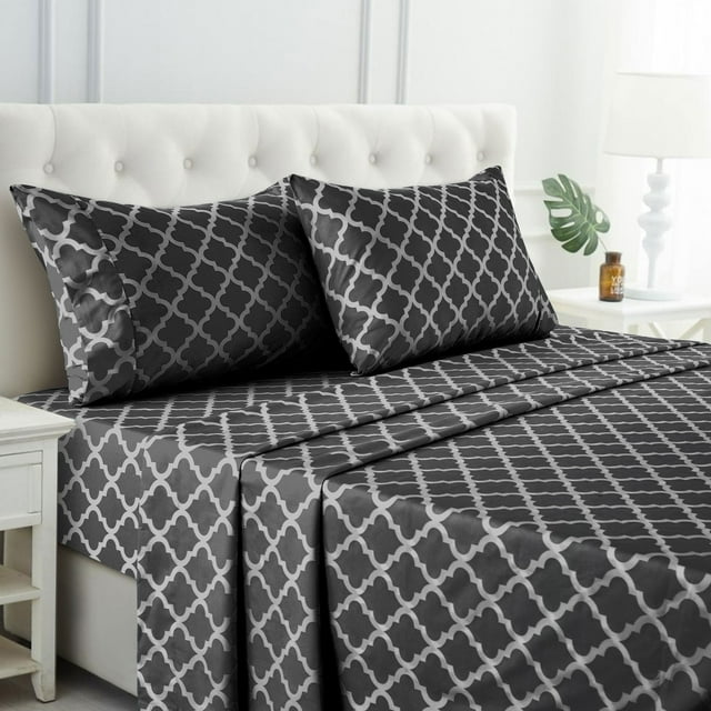 Lux Decor 4 Piece King Size Bed Sheet Set, Microfiber Quatrefoil, 1800 ...