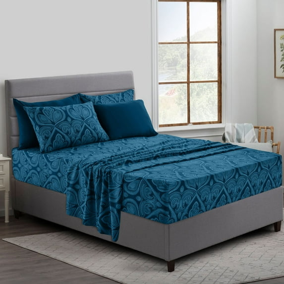 Lux Decor Collection 1800 Thread Count Brushed Microfiber Sheets - 16 Inches Deep Pocket King Bed Sheets, Navy Blue