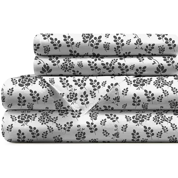 Lux Decor Collection Bedsheet Set - Brushed Microfiber 1800 Thread Count Bedding - Wrinkle, Stain and Fade Resistant - Hypoallergenic Luxury Sheets- 4 Piece (Queen Size, Floral White and Black)
