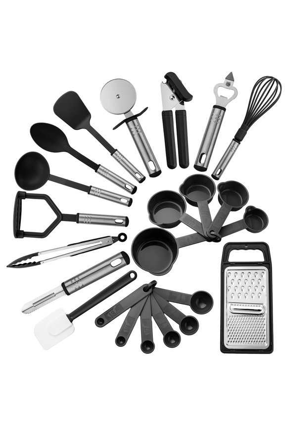 23 Piece Kitchen Utensils Set - Nylon and Stainless Steel Cooking Utensils Set - Black Utensil Kitchen Starter Set