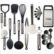 Lux Decor Collection 23 Pieces Cooking Utensils Set, Kitchen Utensils Sets of Nylon and Stainless Steel Utensils Set Pack of 1, Black Utensils Set