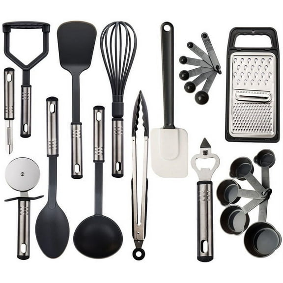 Lux Decor Collection 23 Pieces Cooking Utensils Set, Kitchen Utensils Sets of Nylon and Stainless Steel Utensils Set Pack of 1, Black Utensils Set