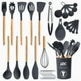 thumbnail image 1 of Lux Decor 35 Piece Kitchen Utensils Set - High Heat Resistant Wooden Handle Silicone Cooking Utensils Set, BPA Free Nonstick Cookware,Dishwasher Safe kitchen utensils - Gray, 1 of 7