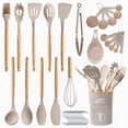 thumbnail image 1 of Lux Decor 35 Piece Kitchen Utensils Set - High Heat Resistant Wooden Handle Silicone Cooking Utensils Set with Utensils Holder, BPA Free Cookware - Dishwasher Safe kitchen utensils - Khaki, 1 of 7