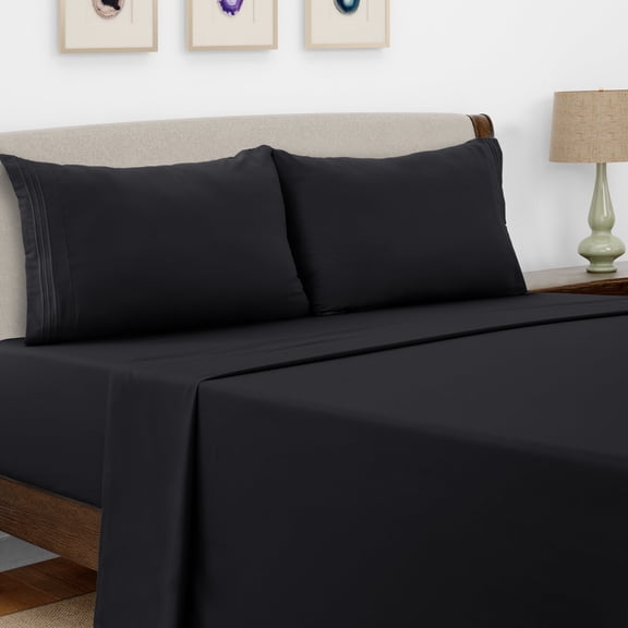 Lux Decor Collection 4-Piece Full Size Bed Sheet Set - High GSM Brushed Microfiber Sheets with 16-Inch Deep Pocket - Lightweight, Black