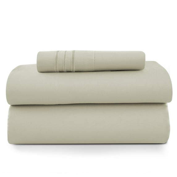Lux Decor Twin Size Sheet Set, 3-Piece Plain Soft Microfiber – Deep Pocket Queen Bed Sheets, Includes 1 Fitted Sheet, 1 Flat Sheet, 1 Pillowcase, Taupe