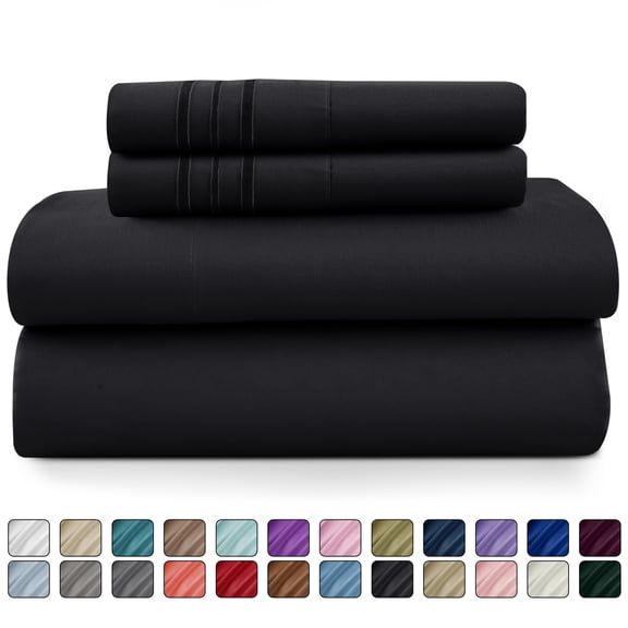 Lux Decor Collection 4 Piece Twin Bed Sheets Set - 16 Inch Deep Pocket Microfiber Sheets - Black
