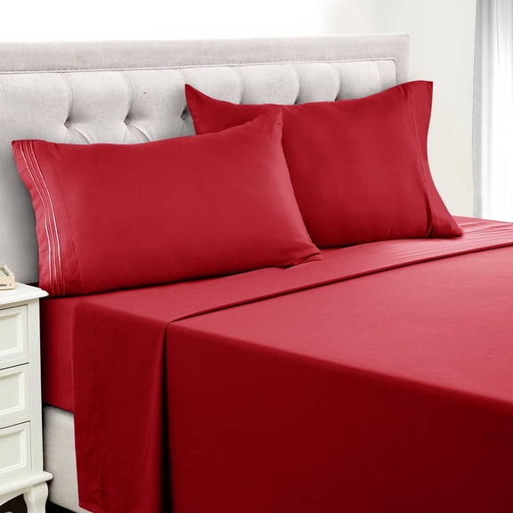Lux Decor Collection 4 Piece Twin Bed Sheets Set - 16 Inch Deep Pocket Microfiber Sheets - Burgundy