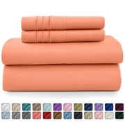 4 Piece Twin Bed Sheets Set - 16 Inch Deep Pocket Microfiber Sheets - Coral
