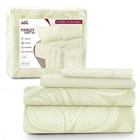 Lux Decor Collection 4 Piece Twin XL Bed Sheets Set - Luxury Soft Microfiber Bed Sheets Set Deep Pocket - Twin XL, Ivory