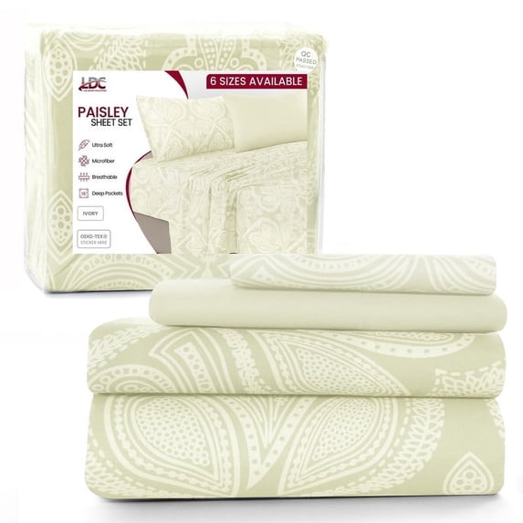 Lux Decor Collection 4 Piece Twin XL Bed Sheets Set - Luxury Soft Microfiber Bed Sheets Set Deep Pocket - Twin XL, Ivory