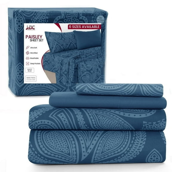 Lux Decor Collection 4 Piece Twin XL Bed Sheets Set - Luxury Soft Microfiber Bed Sheets Set Deep Pocket - Twin XL, Navy Blue