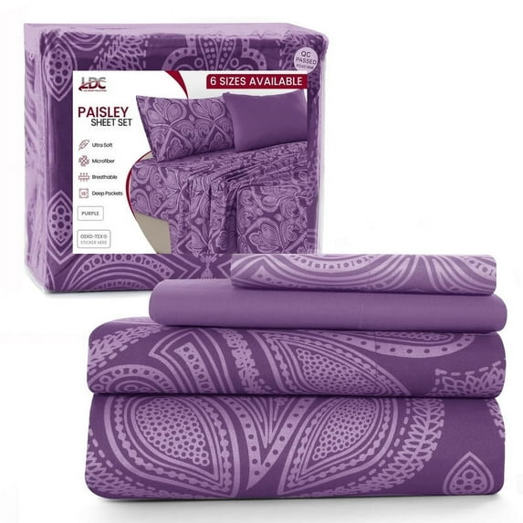 Lux Decor Collection 4 Piece Twin XL Bed Sheets Set - Luxury Soft Microfiber Bed Sheets Set Deep Pocket - Twin XL, Purple