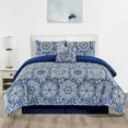 thumbnail image 1 of Lux Decor Collection 5 Piece Bedding Comforter Set - Reversible Microfiber Bed Comforter for Queen Size Bed (, Aztec Blue), 1 of 14