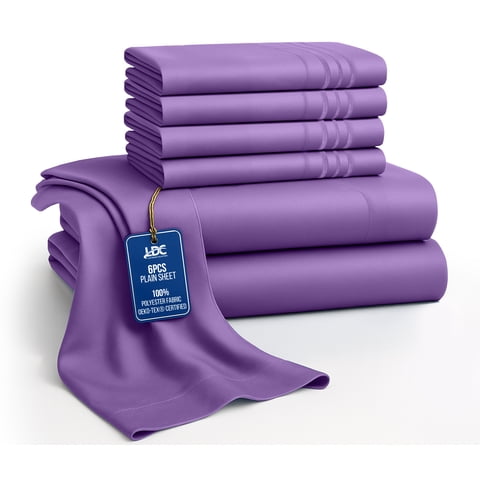 Lux Decor King Bed Sheets - 6 Piece Ultra-Soft Microfiber Sheets Set, Deep Pocket Fitted Sheet, Flat Sheet & 4 Pillowcases, Breathable Hotel Luxury, OEKO-TEX Certified, Purple