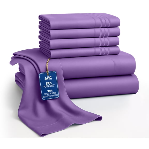 Lux Decor King Bed Sheets - 6 Piece Ultra-Soft Microfiber Sheets Set, Deep Pocket Fitted Sheet, Flat Sheet & 4 Pillowcases, Breathable Hotel Luxury, OEKO-TEX Certified, Purple