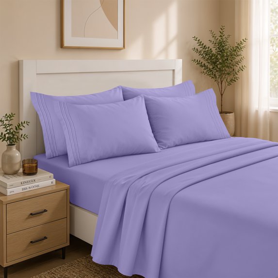 Lux Decor 6 Piece Bed Sheets Queen Size - Ultra Soft Microfiber Bed Sheet Sets, 16” Deep Pocket Queen Sheets, Lavender