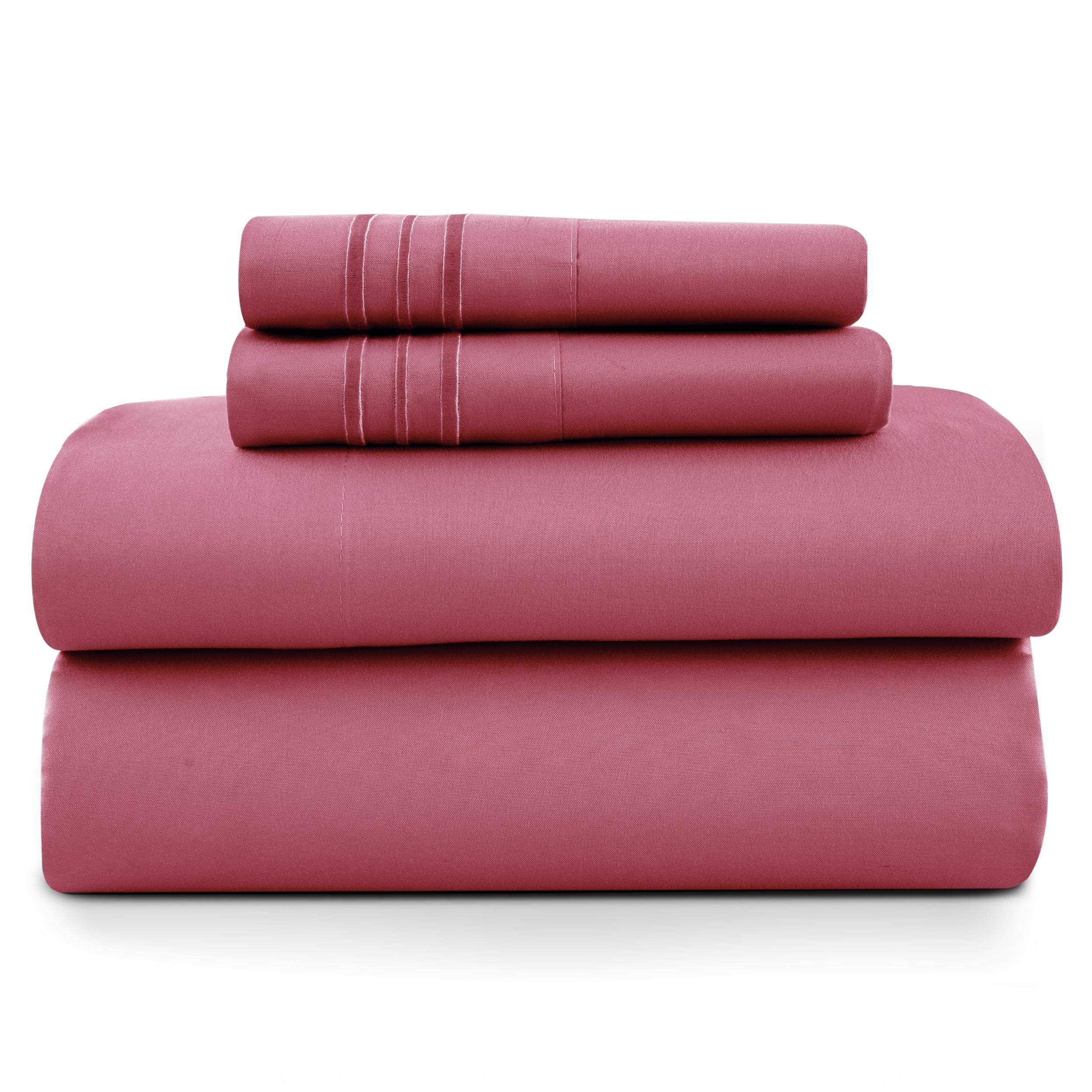 Lux Decor Full Size Sheet Set, 4-Piece Plain Soft Microfiber – Deep Pocket Full Bed Sheets, Includes 1 Fitted Sheet, 1 Flat Sheet, 2 Pillowcases, Burgundy