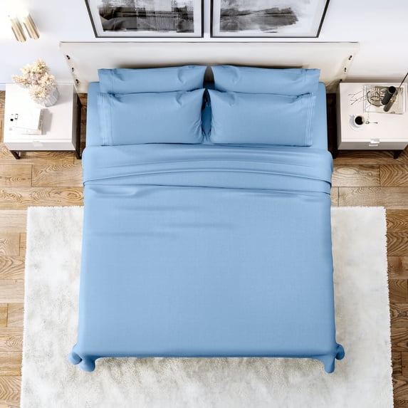 Lux Decor Collection 6 Piece Deep Pocket Cal King Bed Sheets Set, Microfiber Fitted Sheet, Flat Sheet & Pillowcases, Blue