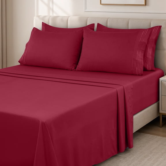 Lux Decor Queen Sheet Set 6 Piece - Deep Pocket Queen Sheets, Soft Microfiber Bed Sheets Queen, Burgundy