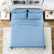 Lux Decor Collection 6 Piece Deep Pocket Queen Bed Sheets Set, Microfiber Wrinkle, Stain Resistant Fitted Sheet, Flat Sheet & Pillowcases Bedding Set, Blue