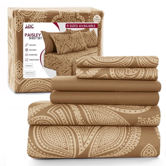 Lux Decor Collection 6 Piece Microfiber Egyptain Quality Deep Pocket Bedroom Sheet Set in Queen Size, Brown