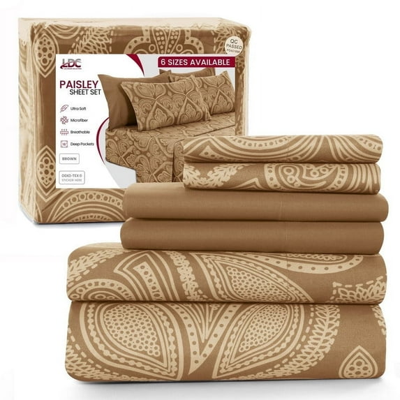 Lux Decor Collection 6 Piece Microfiber Egyptain Quality Deep Pocket Bedroom Sheet Set in Queen Size, Brown