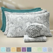 Lux Decor 6-Piece Full Size Sheets Set   Ultra-Soft Microfiber, Paisley Print, Upto 16 Deep Pocket Fitted Sheet, Flat Sheet & 4 Pillowcases, Grey