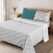 Lux Decor 6-Piece Full Size Sheets Set   Ultra-Soft Microfiber, Paisley Print, Upto 16 Deep Pocket Fitted Sheet, Flat Sheet & 4 Pillowcases, Grey