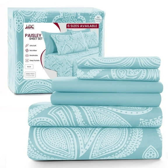 Lux Decor Collection 6 Piece Queen Size Sheets - Brushed Microfiber Sheets - 16 Inches Deep Pocket Bedding Sheets & Pillowcases (Queen, Blue)