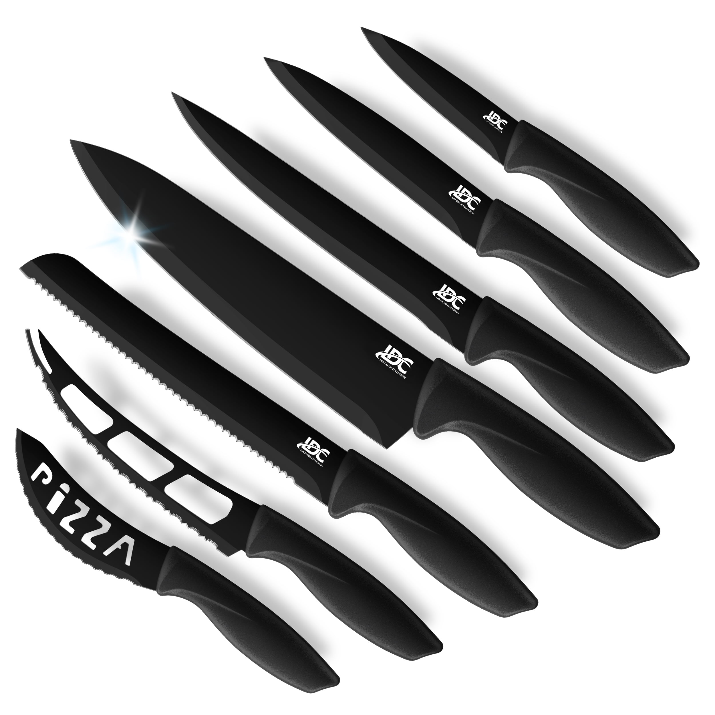  Lux Decor Collection Knife Set - 7 Piece Knives Set For Kitchen, Ultra Sharp Serrated Knife, Black Steak Knives Set, Rust Proof and  Scratch Resistant Sharp Knives