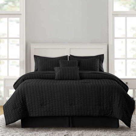 Lux Decor Collection 8 Piece Twin Comforter Set Seersucker Textured - Bed in a Bag All Season Bedding Sets with Comforter, Black
