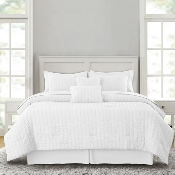 Lux Decor Collection 8 Piece White Comforter Set Twin Size - Bedding Comforter set for All Seasons