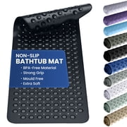 Lux Decor Collection Bath Tub Mat Non Slip 40 x 16 Inch - Bathroom Shower Mat with Suction Cups - Machine Washable, Black