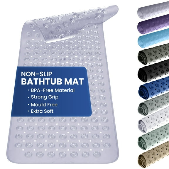 Lux Decor Collection Bath Tub Mat Non-Slip 40 x 16 Inch - Bathtub Shower Safety Mat with Suction Cups - Machine Washable (Clear White)