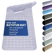 Lux Decor Collection Bath Tub Mat Non-Slip 40 x 16 Inch - Bathtub Shower Safety Mat with Suction Cups - Machine Washable (Clear White)