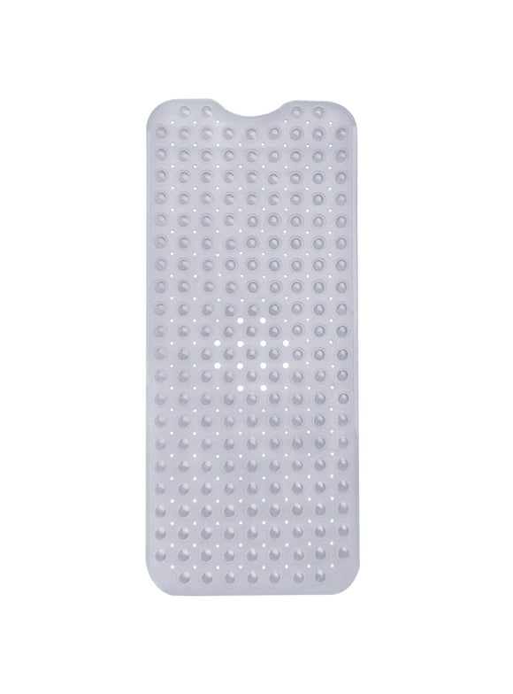 Lux Decor Collection Bath Tub Mat Non-Slip 40 x 16 Inch - Bathtub Shower Safety Mat with Suction Cups - Machine Washable (White)