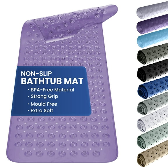 Lux Decor Collection Bath Tub Mat Non-Slip 40 x 16 Inch - Shower Mat for Bathtub with Suction Cups - Machine Washable (Clear Purple)