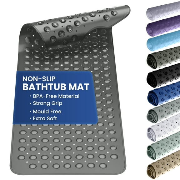 Lux Decor Collection Bath Tub Mat Non-Slip 40 x 16 Inch - Shower Mat for Bathtub with Suction Cups - Machine Washable (Gray)