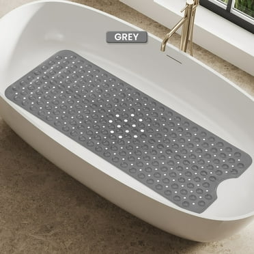 Lux Decor Collection Bath Tub Mat Non-Slip 40 x 16 Inch - Shower Mat for Bathtub with Suction Cups - Machine Washable (Gray)